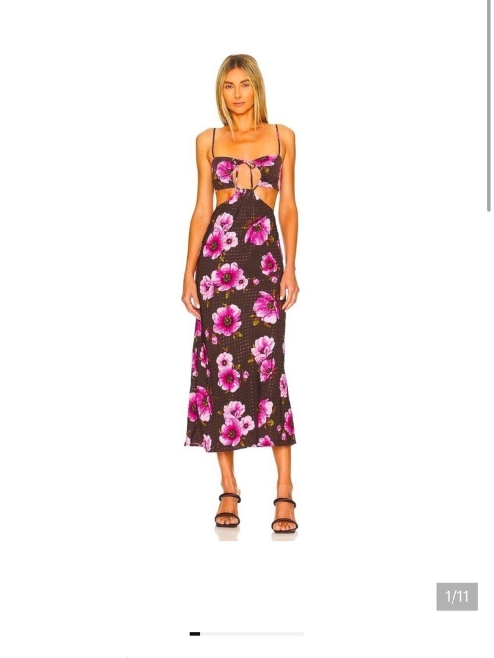 Lovers + Friends Pink Floral Cutout Midi on Black